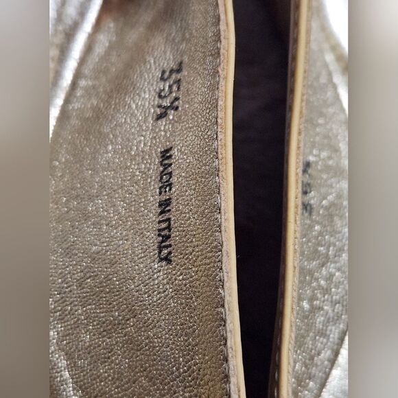 Jimmy Choo Whirl Ballet Flats Tan Beige  Glitter Cap Toe Patent Leather Sz 35.5 - Picture 5 of 11